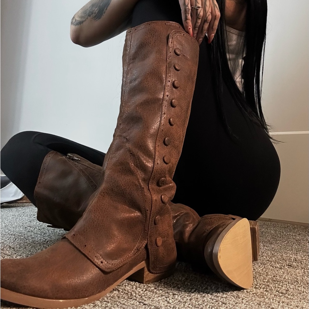 Not rated knee high boots heels camel color